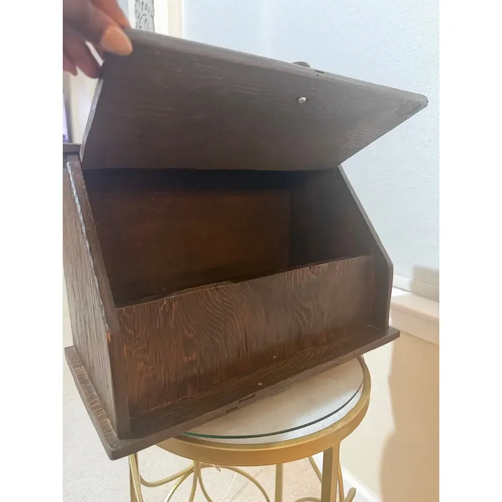 Vintage Handcrafted Wooden Bread Box Rustic Farmhouse Kitchen Counter Storage